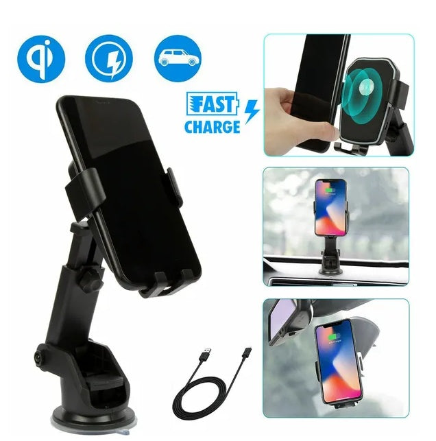 2-in-1 Qi Wireless Fast Charging Car Mount & Charger – Convenient Tech Gift for Drivers