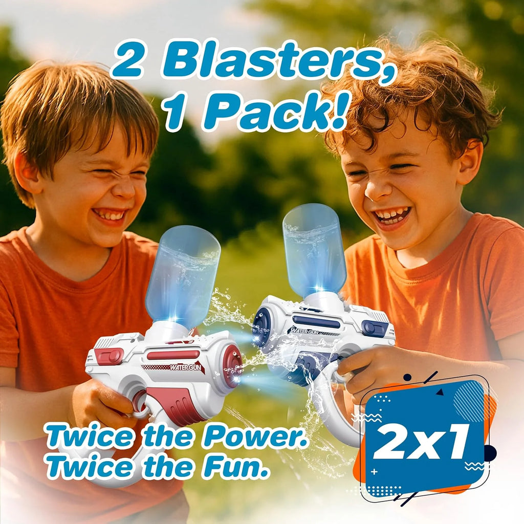 Light-Up Electric Water Gun 2 Pack for Kids with LED Lights, Long Range Water Blasters, 7Oz Easy Fill Tank, 200+ Blasts per Refill, Shoots up to 25FT, Squirt Gun for Outdoor Park and Pool Fun