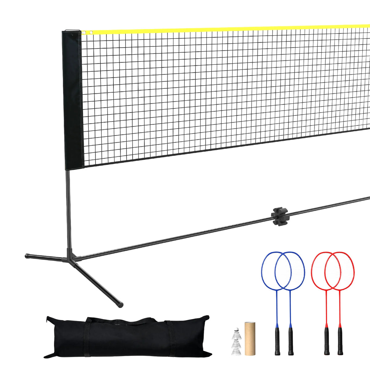 Badminton Net, Height Adjustable Volleyball Net, 20Ft Wide Foldable Pickleball Net, Portable Tennis Net Set with Poles, Stand, Bag, Rackets, Nylon Shuttlecocks, Kid Backyard Indoor Outdoor Use