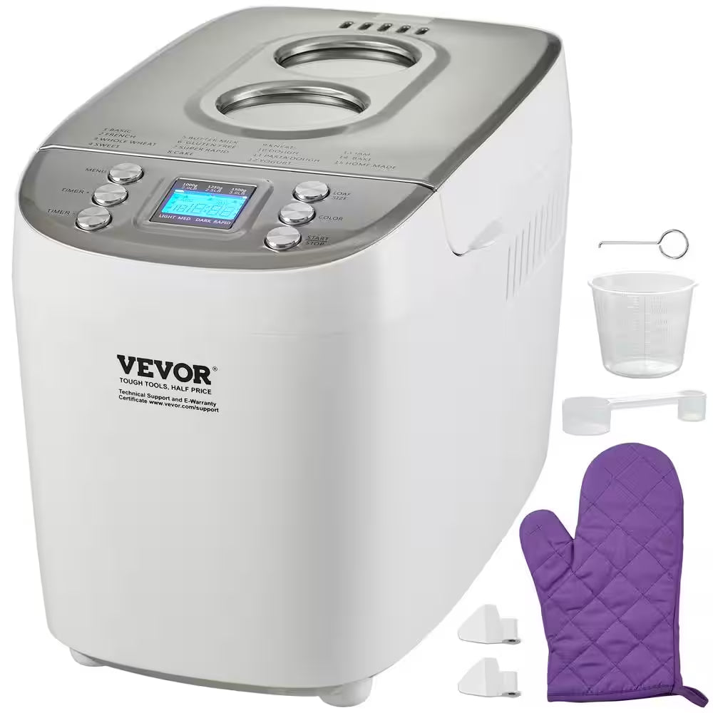 Bread Maker, 15-In-1 3 Lbs. Dough Machine, Nonstick Ceramic Pan Automatic Breadmaker with Gluten Free Setting White