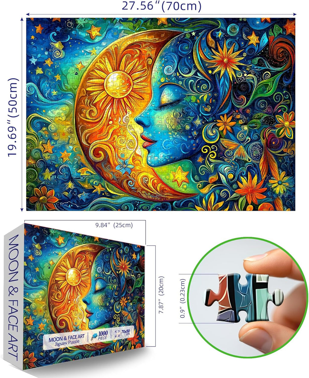 Moon Puzzles for Adults 1000 Pieces Blue Girl Face Art Flowers Puzzle for Adults Jigsaw Puzzles 1000 Pieces with Letters on Back Hard Impossible Difficult Challenging Family Puzzle