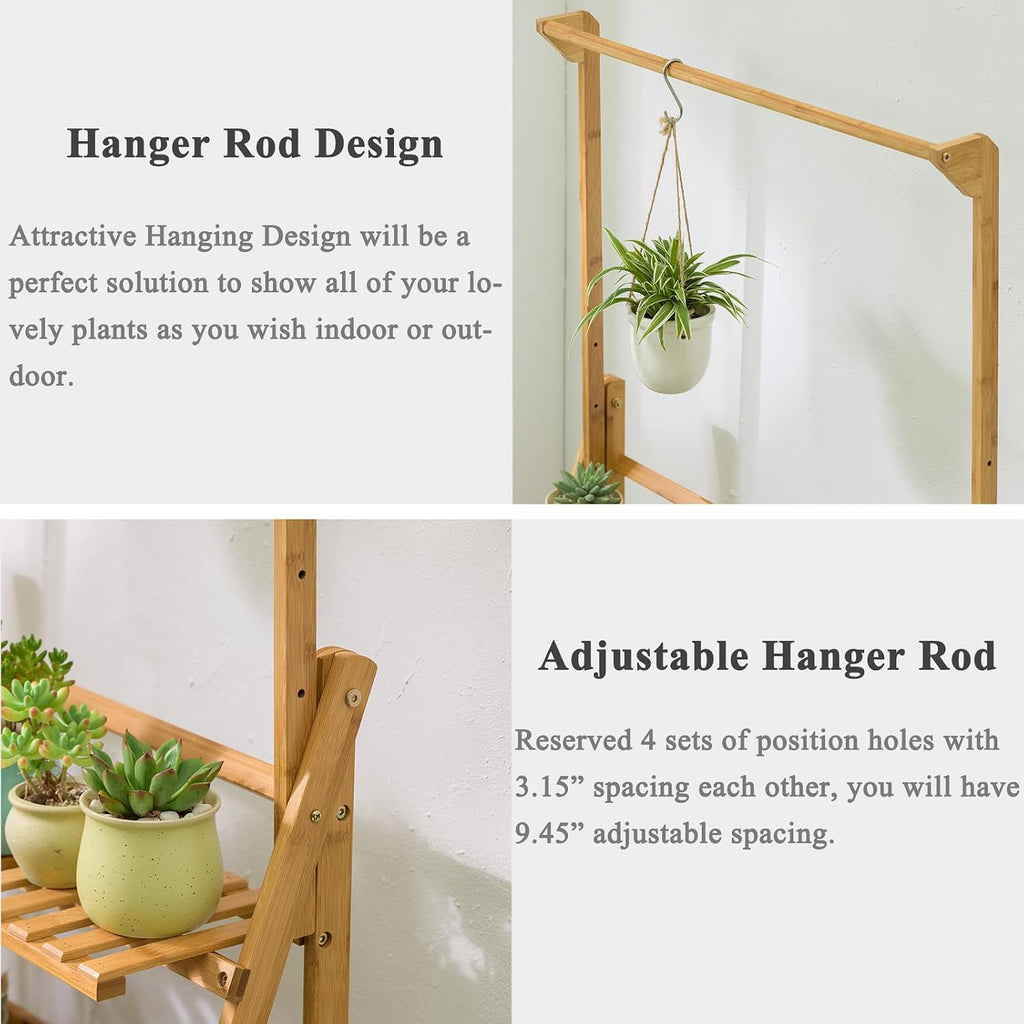 Bamboo 3-Tier Hanging Plant Stand Planter Shelves Flower Pot Organizer Rack Folding Display Shelving Plants Shelf Unit Holder
