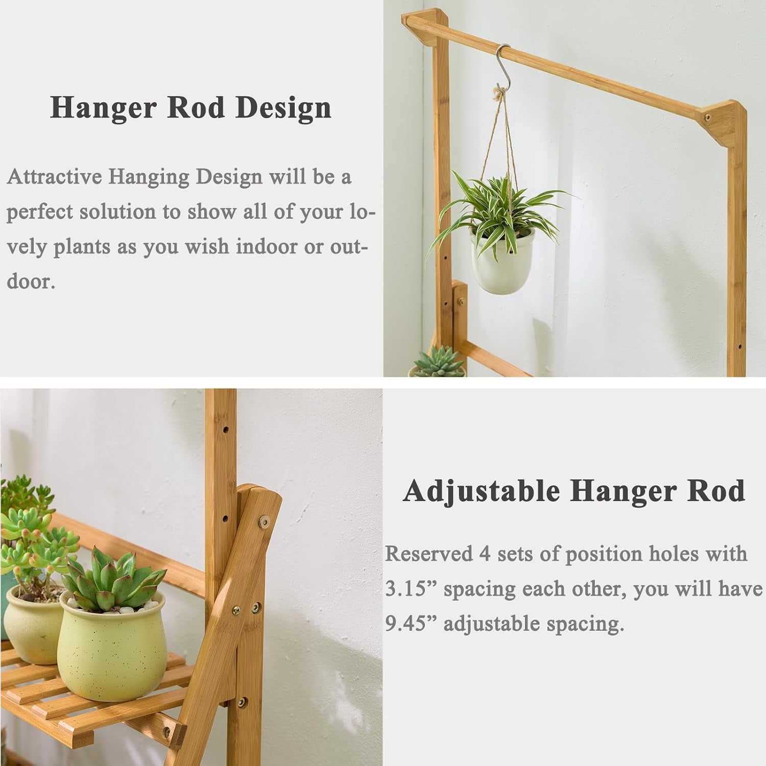 Bamboo 3-Tier Hanging Plant Stand Planter Shelves Flower Pot Organizer Rack Folding Display Shelving Plants Shelf Unit Holder