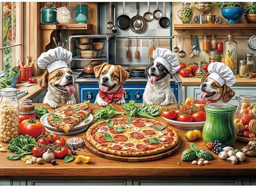 Funny Dog Pizza Jigsaw Puzzle, 1000 Piece Puzzle for Adults, Food Kitchen Puzzles, Animal Pet Lover Challenging Puzzles, Interlock Perfectly No Dust, Gifts for Valentine'S Day Easter