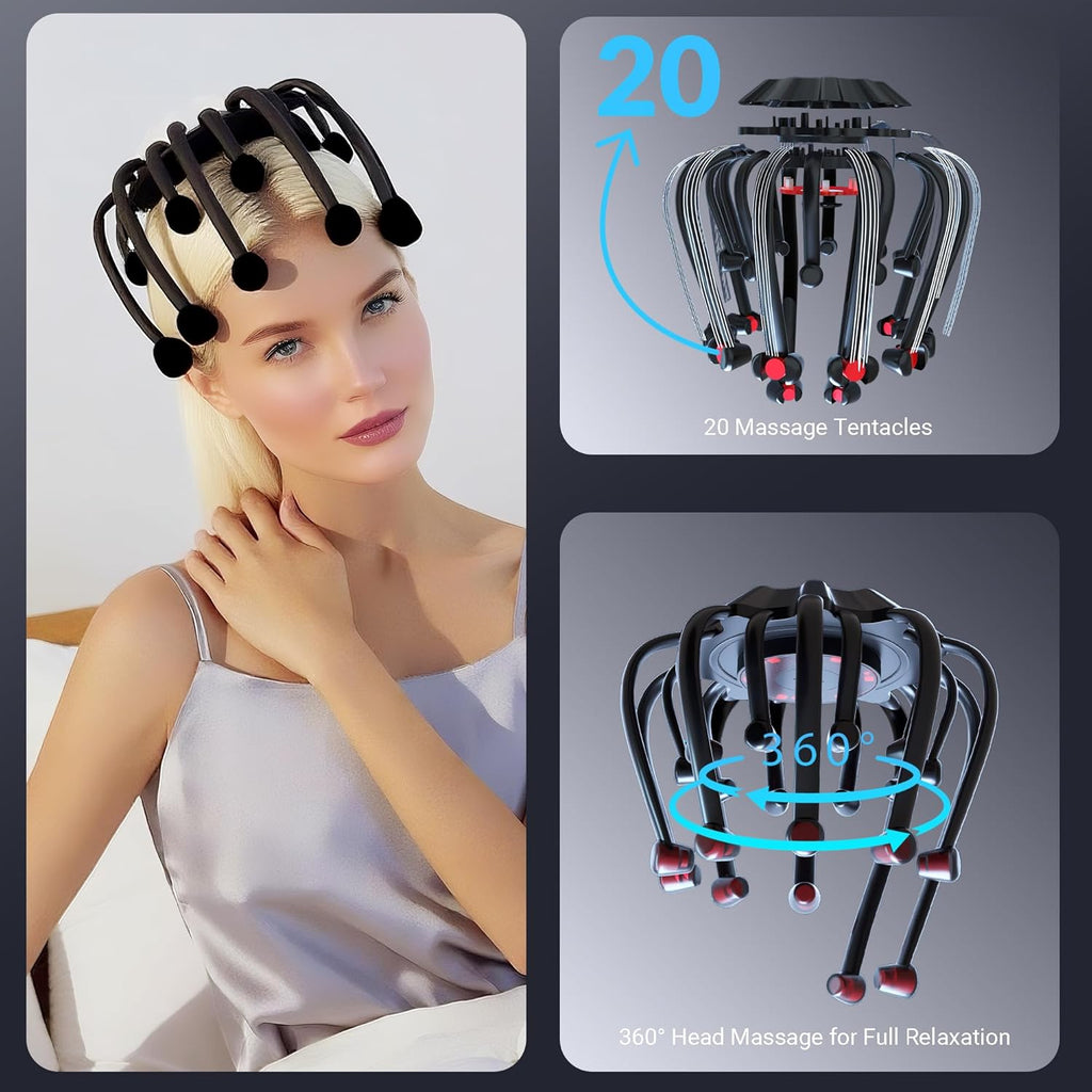 Electric Scalp Massager, 360° Octopus Head Massager Automatic 5 Modes Scalp Stress Relax Device