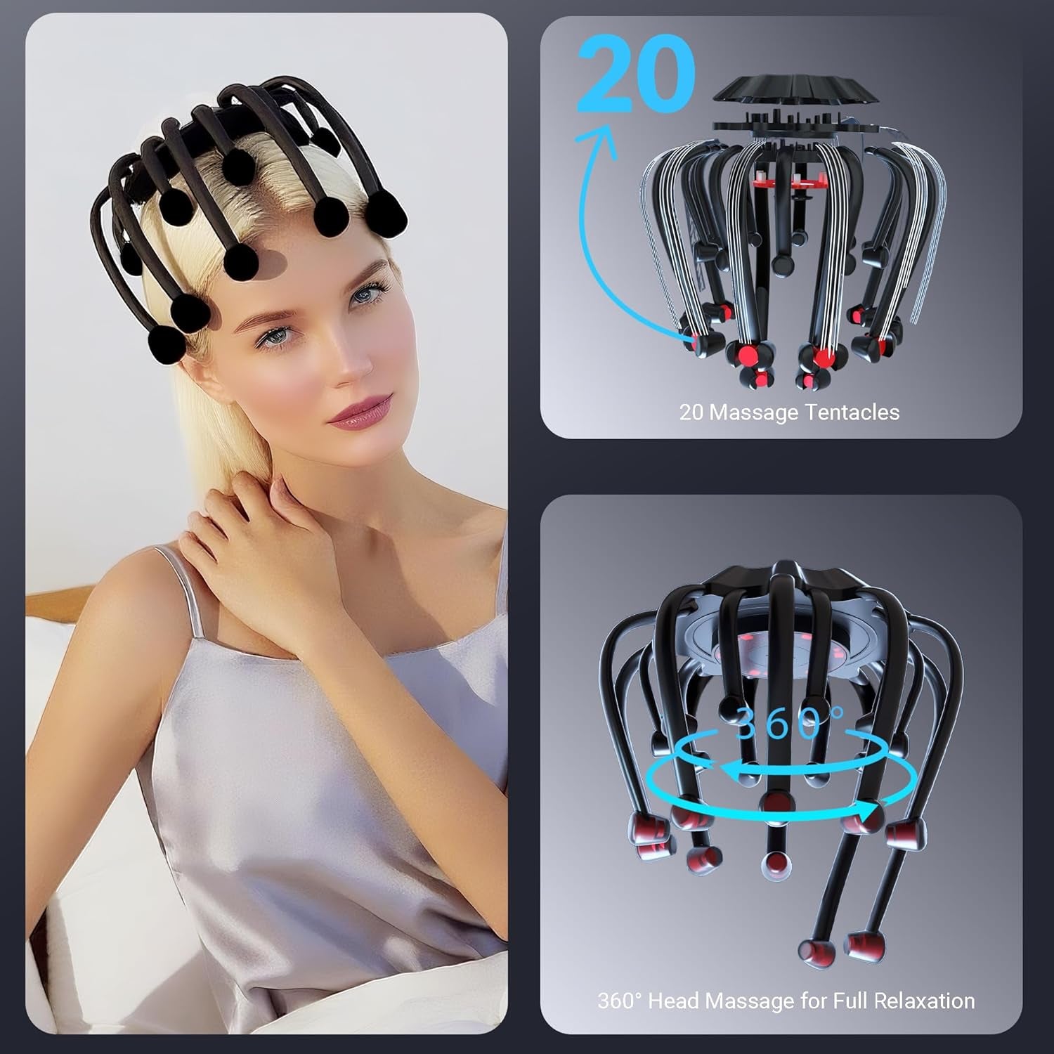 Electric Scalp Massager, 360° Octopus Head Massager Automatic 5 Modes Scalp Stress Relax Device