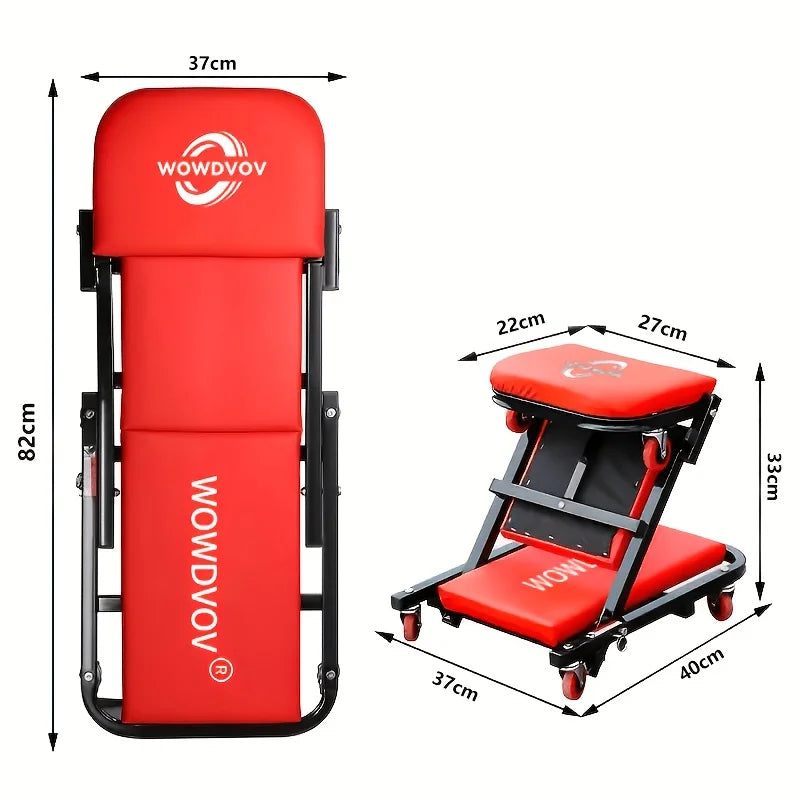 Ultimate 2-In-1 Mechanic Creeper Seat with Wheels - Heavy-Duty Adjustable Rolling Stool for Garage & Auto Shop
