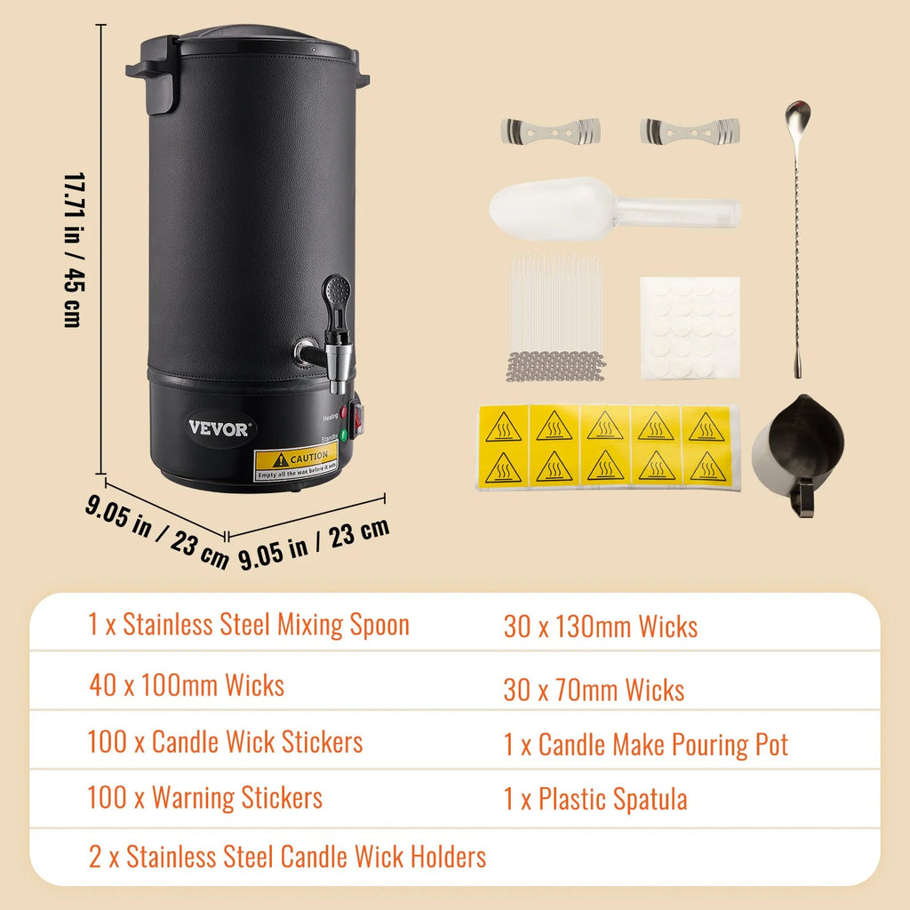 VEVOR 10 L Wax Melter for Candle Making, Extra Large Electric Wax Melting Pot, with Easy Pour Spout and 9-Level Temp Control, Easy Clean for Candle Soap Cream Beauty Bulk Production Business or Home