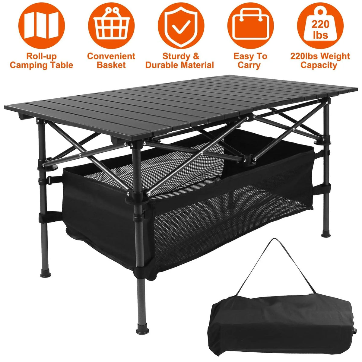 1Pc Folding Camping Table Portable Lightweight Aluminum Roll-Up Picnic BBQ Desk with Carrying Bag for Outdoor Beach Backyard Party Patio Fedex Shipping