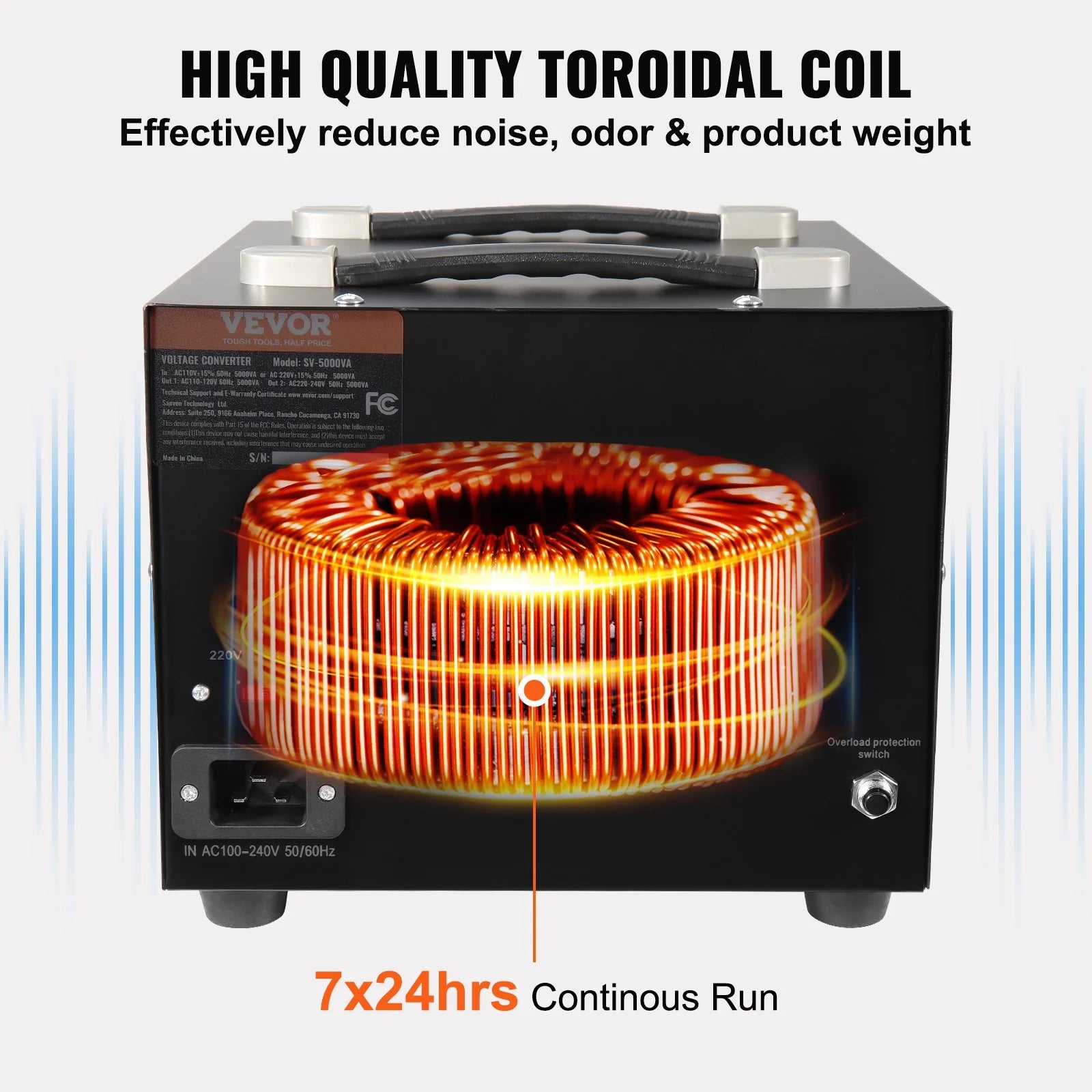 VEVOR Voltage Converter Transformer, 5000W, Heavy Duty Step Up/Down Transformer, Convert from 110 Volt to 220 Volt and from 220 Volt to 110 Volt, with US Outlet EU Outlet 5V USB Port, CE Certified