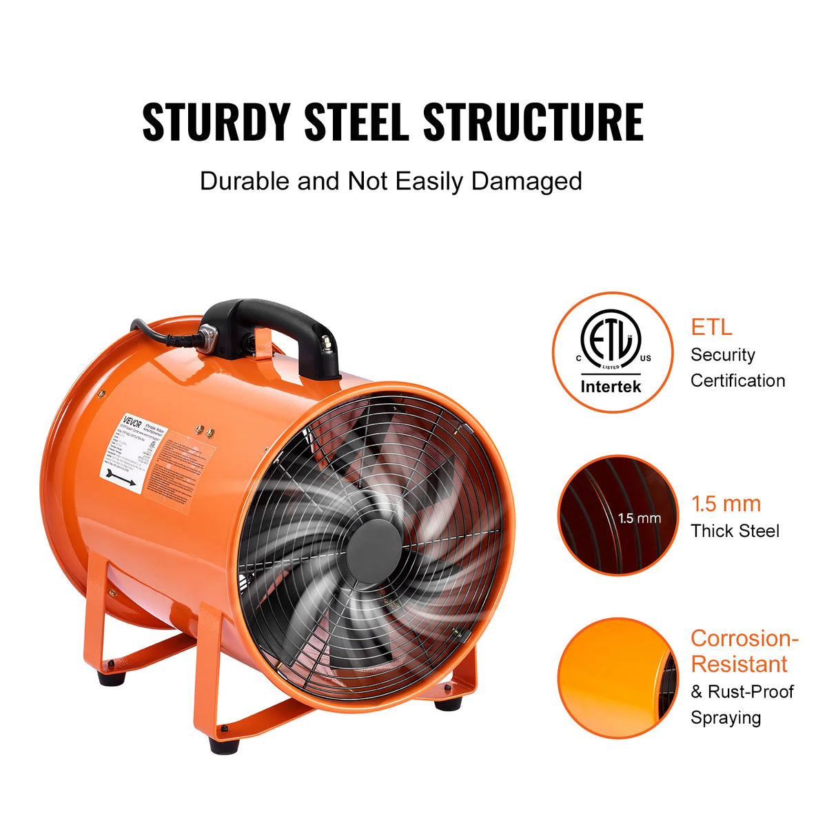 Portable Ventilator, 12 Inch Heavy Duty Cylinder Fan with 16.4Ft Duct Hose, 560W Strong Shop Exhaust Blower 2894CFM, Industrial Utility Blower for Sucking Dust, Smoke, Smoke Home/Workplace
