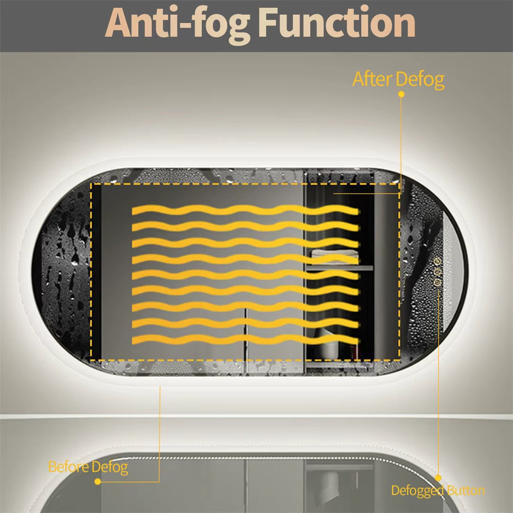 Backlit Lighted Bathroom Mirror LED Bedroom Vanity Mirror Salon Mirror with Touch Sensor Dimming Defog IP44