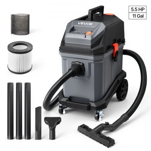 Commercial Shop Vac, 11 Gallon Wet Dry Shop Vacuum, 5.5 Peak HP Portable with One-Button Self-Cleaning, 1350W Input, 1.25In X 7Ft Hose, 20Ft Cord, Industrial-Grade for Jobsite, Workshop