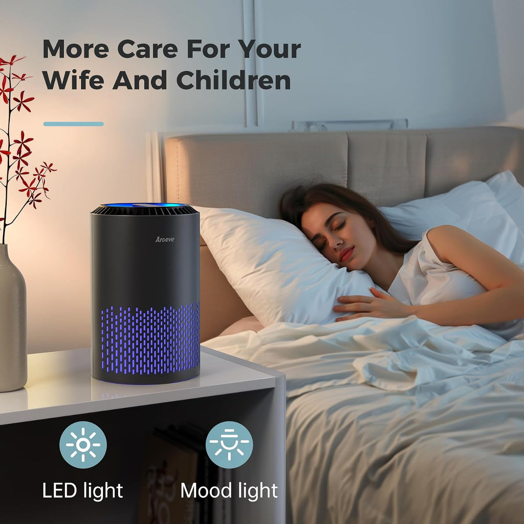 Air Purifiers for Bedroom Home, Air Purifier for Smoke Pollen Dander Hair Smell Air Cleaner with Sleep Mode Speed Control for Bedroom Office, MK01- Black(Available for California)