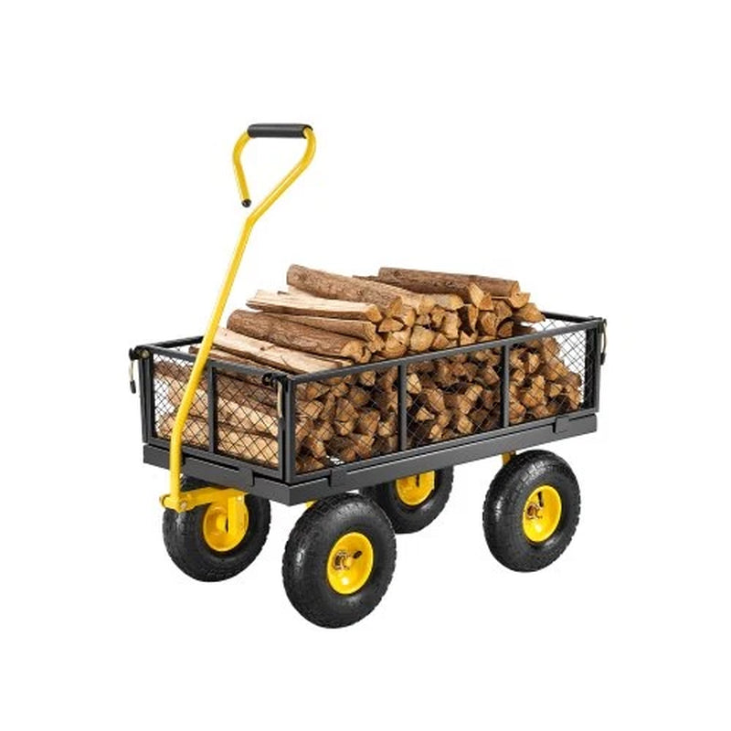 500 Lbs Steel Garden Cart, Heavy Duty Garden Wagon Cart Pullable on Wheels, Metal Yard Utility Wagon Carts with 10 All Terrain Tires, Mesh Removable Sides and 180¡Ãrotating Handle