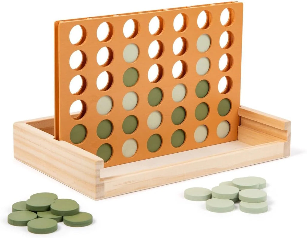 Neutral Wooden Four in a Row Game, Aesthetic Two Player Montessori Travel Board Game for Kids and Adults, Perfect Coffee Table Decor and Housewarming Gift