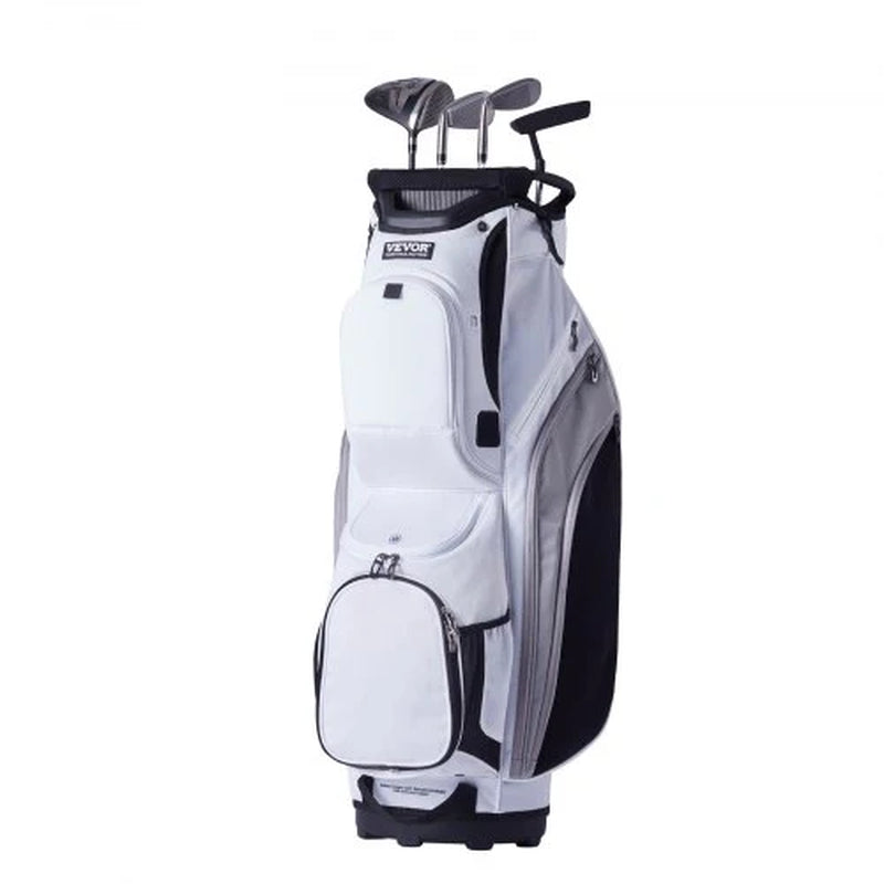 Golf Cart Bag with 14 Way Organizer Divider Top, 36 13 Pockets Premium Nylon Cart Bag, Durable Golf Bags with Handles & Dust Cover & Detachable Straps for Men & Women, White Color-Block