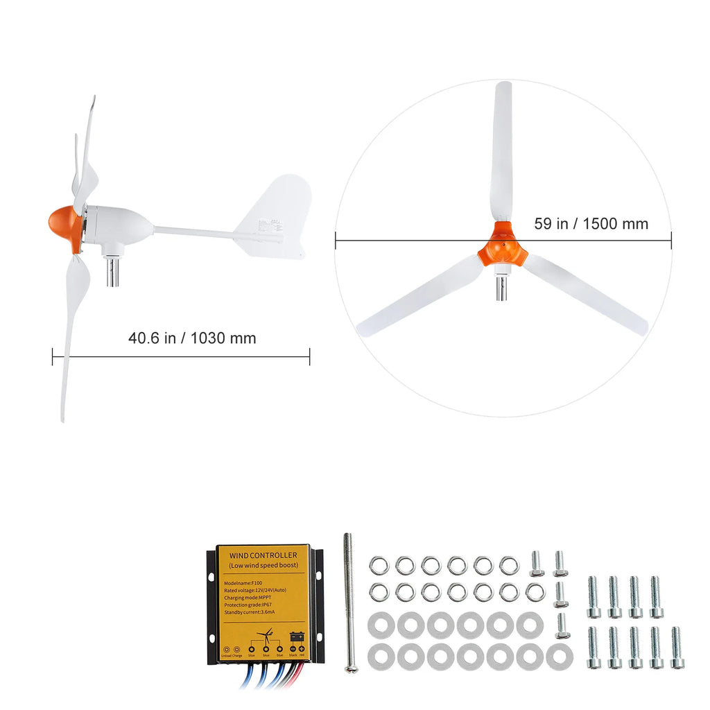 800W Wind Turbine Generator, 12V Wind Turbine Kit, 3-Blade Wind Power Generator with MPPT Controller, Adjustable Windward Direction & 2.5M/S Start Wind Speed, Suitable for Home, Farm, Rvs, Boats