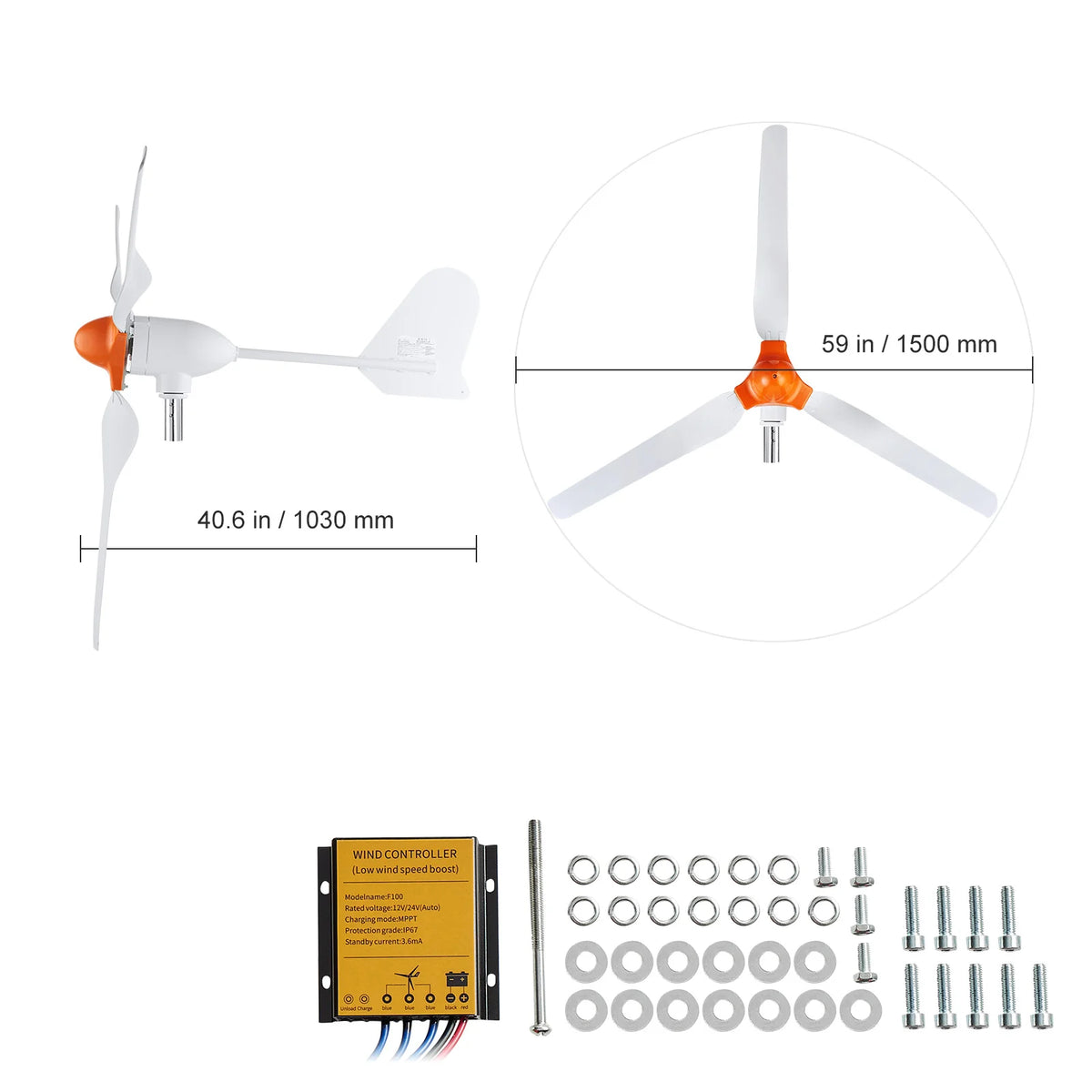 800W Wind Turbine Generator, 12V Wind Turbine Kit, 3-Blade Wind Power Generator with MPPT Controller, Adjustable Windward Direction & 2.5M/S Start Wind Speed, Suitable for Home, Farm, Rvs, Boats