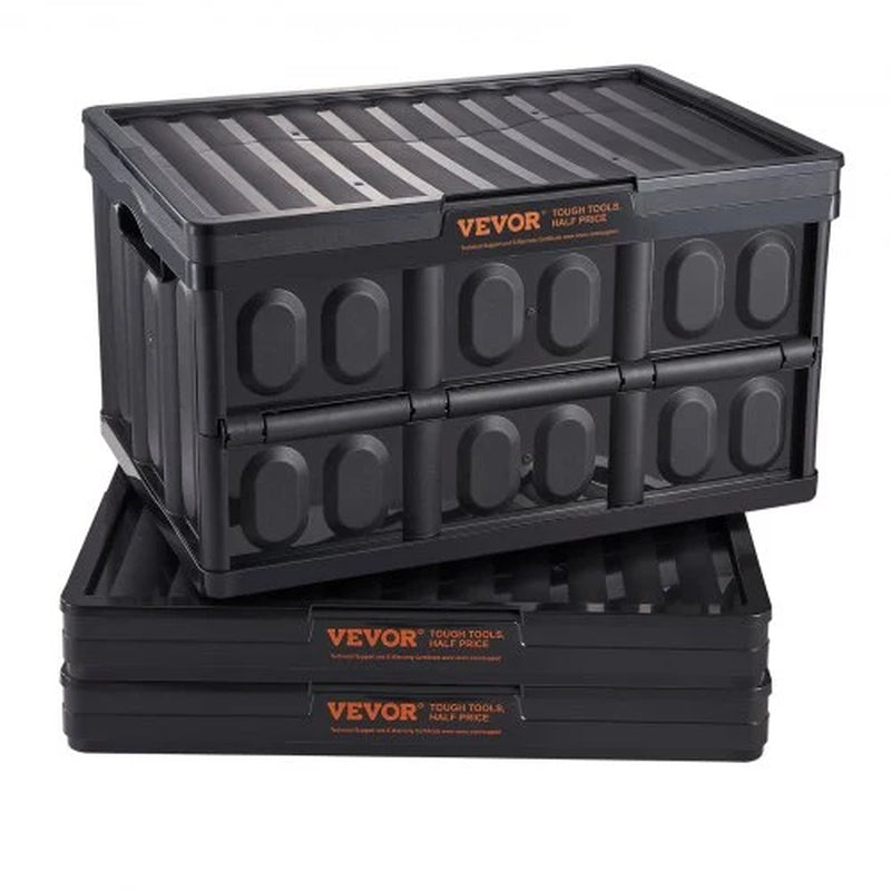 Collapsible Storage Bins with Lids, 45L 3 Packs, Folding Plastic Stackable Utility Crates with Handles, Large Heavy Duty Containers for Clothes, Toys, Books, Snack, Shoes, and Grocery Organizing