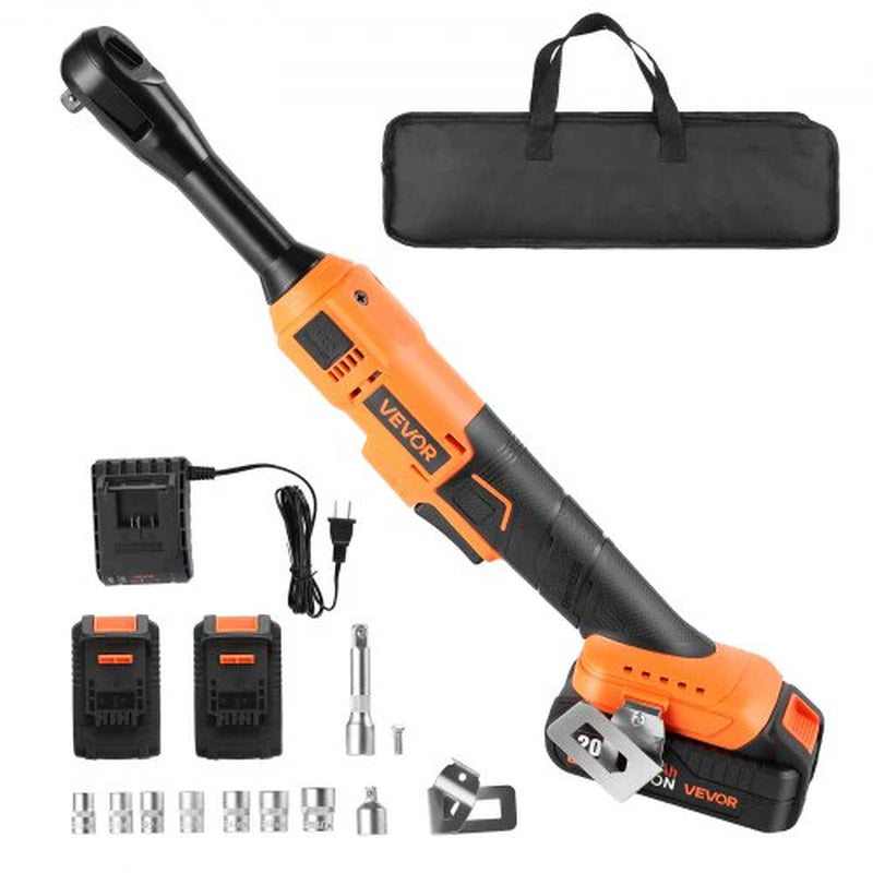 Cordless Ratchet Wrench, 3/8 Inch Drive, 230 RPM, up to 66 Ft-Lbs of Torque, Battery Powered Electric Ratchet Wrench Set with Two 2.0Ah Batteries, Charger, Sockets, Adaptors and Cloth Bag