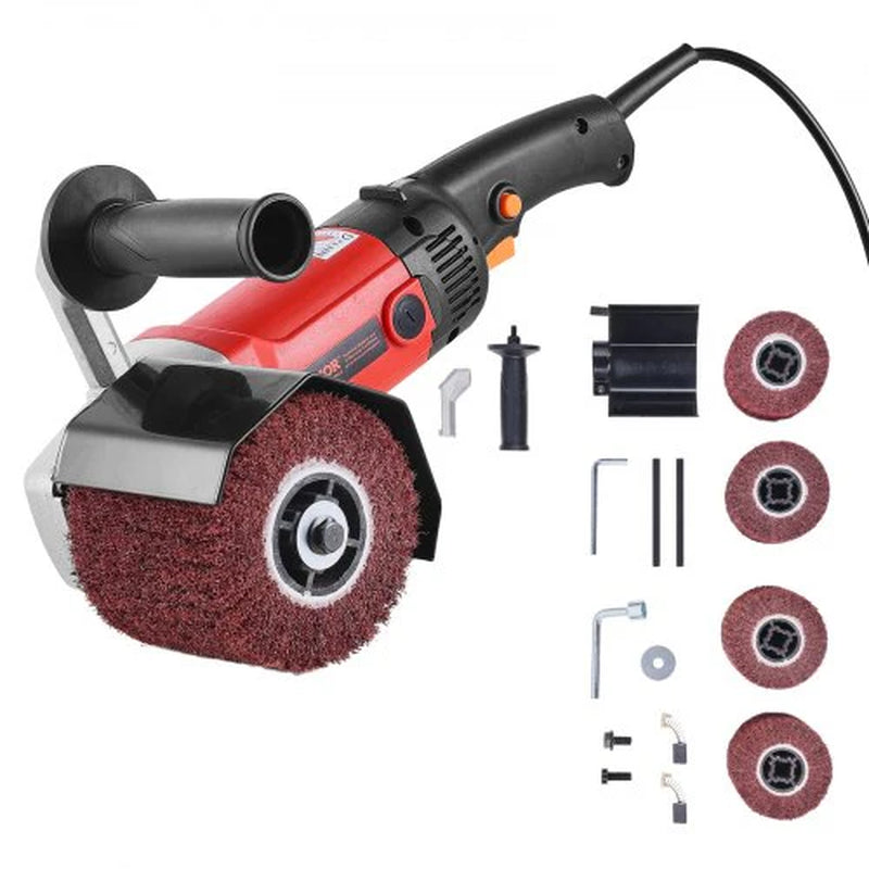 Burnishing Polishing Machine, 1200W 6 Variable Speed Surface Conditioning Tool, Handheld Electric Metal Burnishing Machine with 4 Fiber Polishing Wheels for Stainless Steel, Non-Ferrous Metals