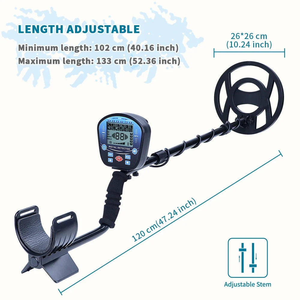 Professional Underground Metal Detector for Adults Waterproof Search Coil High Sensitivity Gold Silver Coin Treasure Hunter Adjustable Length Stem LCD Display Disc Mode Outdoor Beach Garden Archaeological Metal Detecting Equi