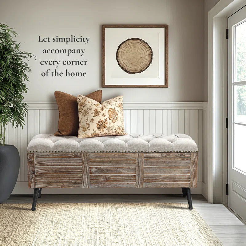 Elmont 47.24" W Solid Wood Upholstered Storage Bench