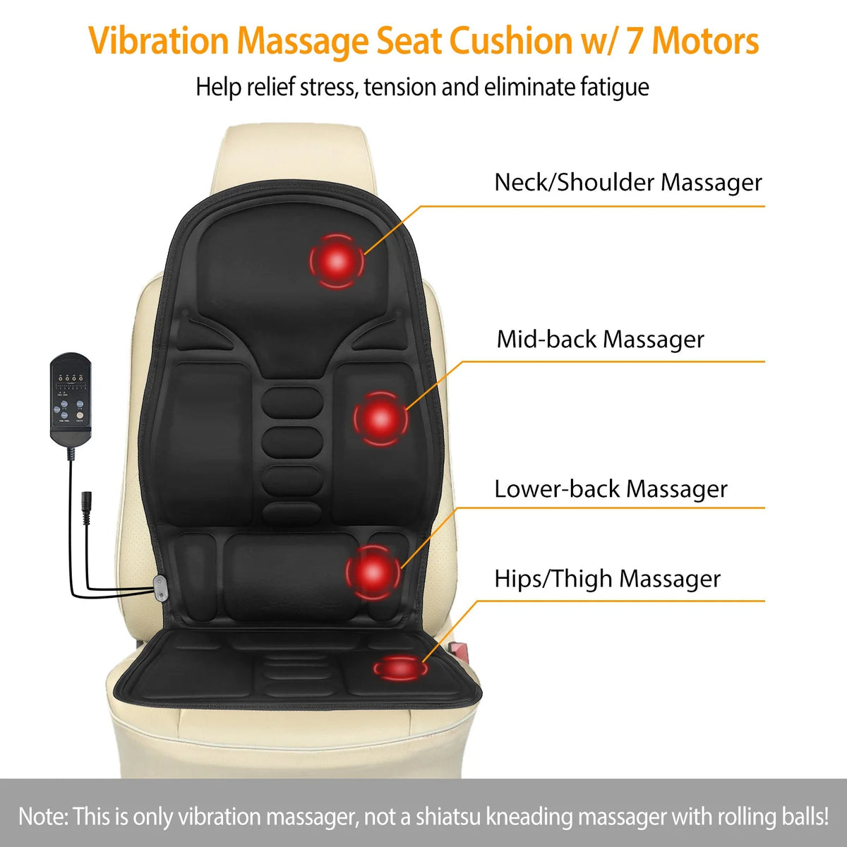 1Pc Back Massager Cushion Electric Massage Car Seat Cushion Chair Pad with Heating Function 8 Vibration Modes 3 Intensity Levels Fedex Shipping