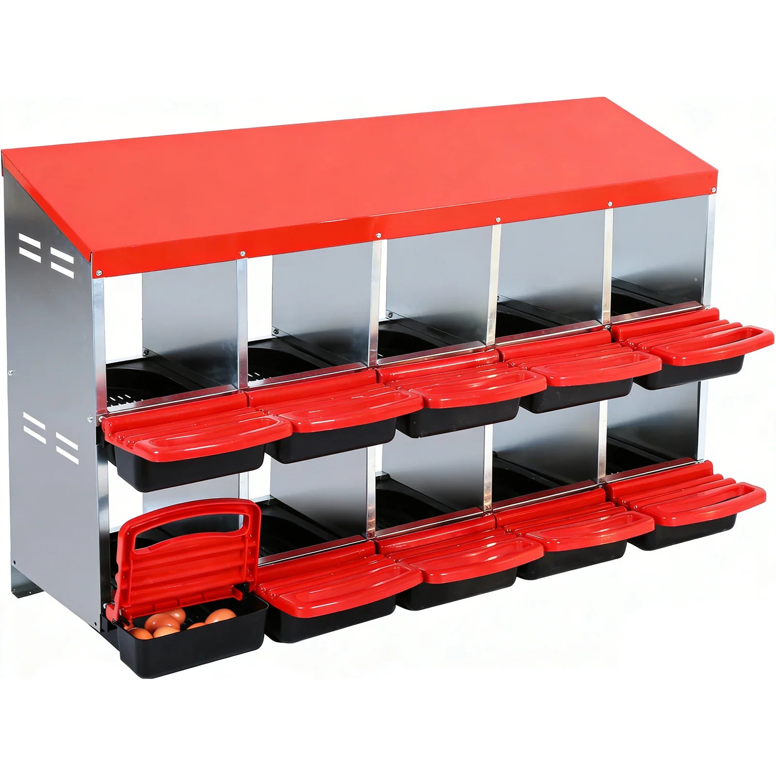 6/8/10 Holes Chicken Nesting Boxes Multi Compartments Metal Laying Boxes with Roll Out Egg Collection for Chickens Hens Ducks