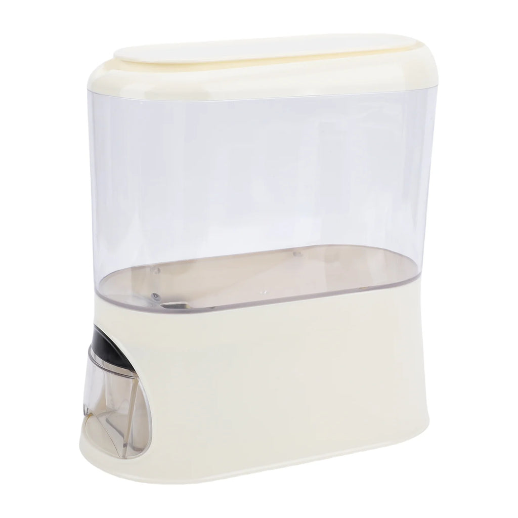 Rice Dispenser with Cup PP Sealed Clear Dry Food Storage Grain Container Bin for Pantry Home Kitchen Organization Cream White