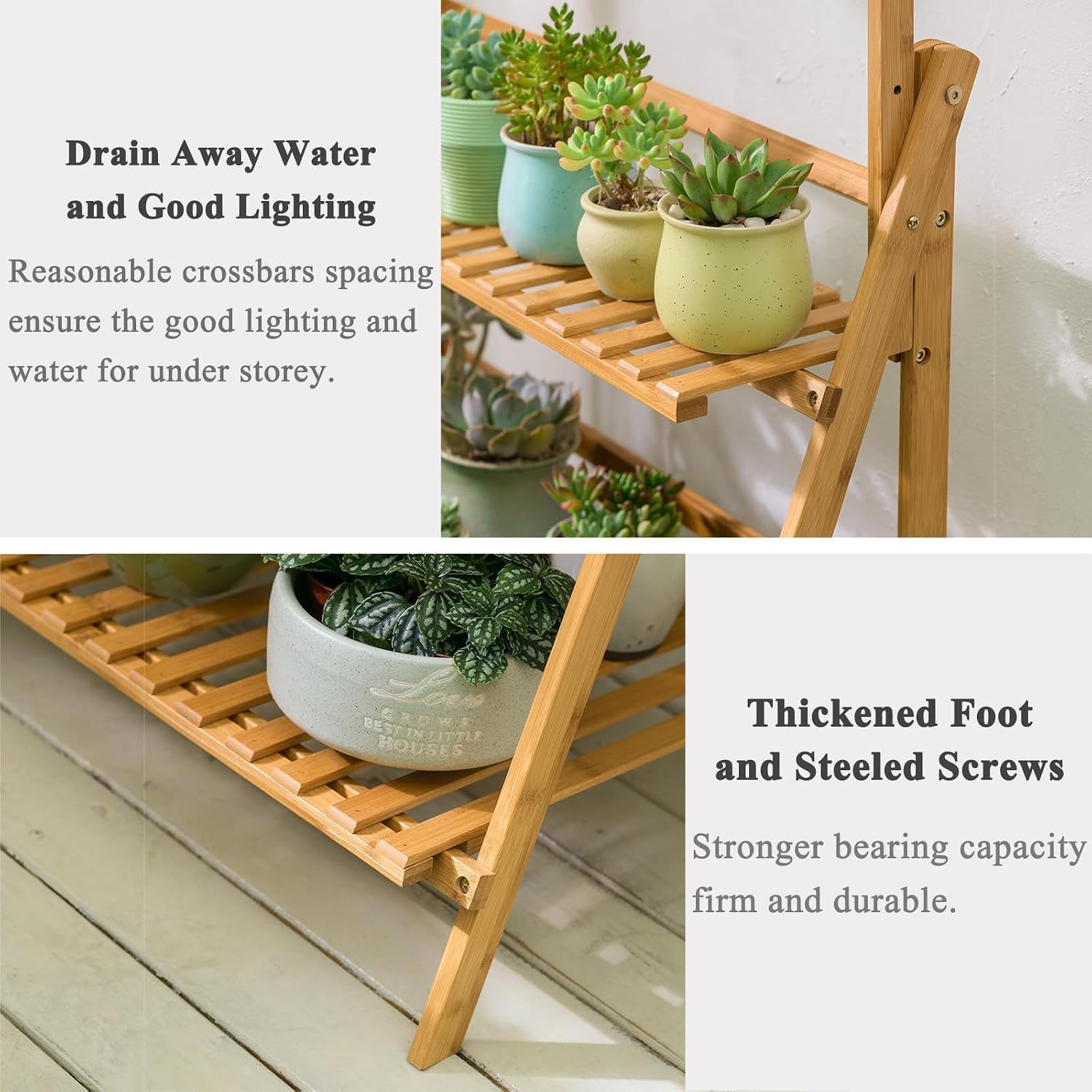 Bamboo 3-Tier Hanging Plant Stand Planter Shelves Flower Pot Organizer Rack Folding Display Shelving Plants Shelf Unit Holder