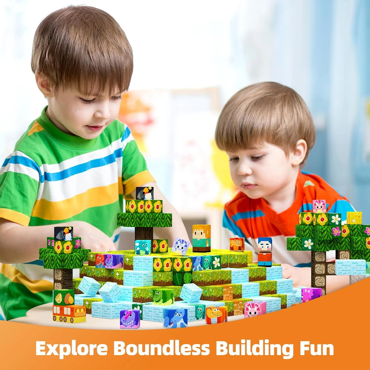240PCS Magnetic Blocks Playset, Dinosaur STEM Educational Building Toys, Sensory Pretend Play Gift for Boys and Girls