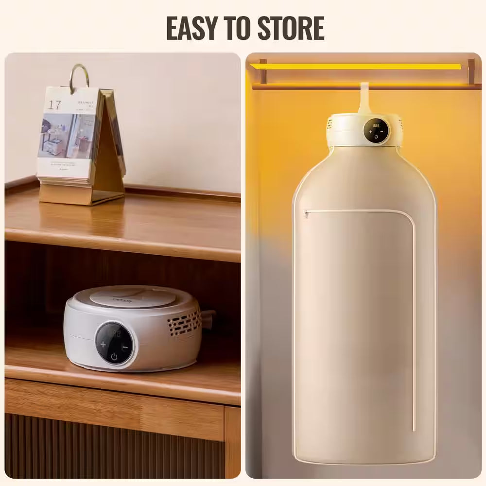Portable Clothes Dryer, Clothes Dryer with Dryer Bag, PTC Heating and LED Display, Foldable Mini Dryer with 5-H Timer