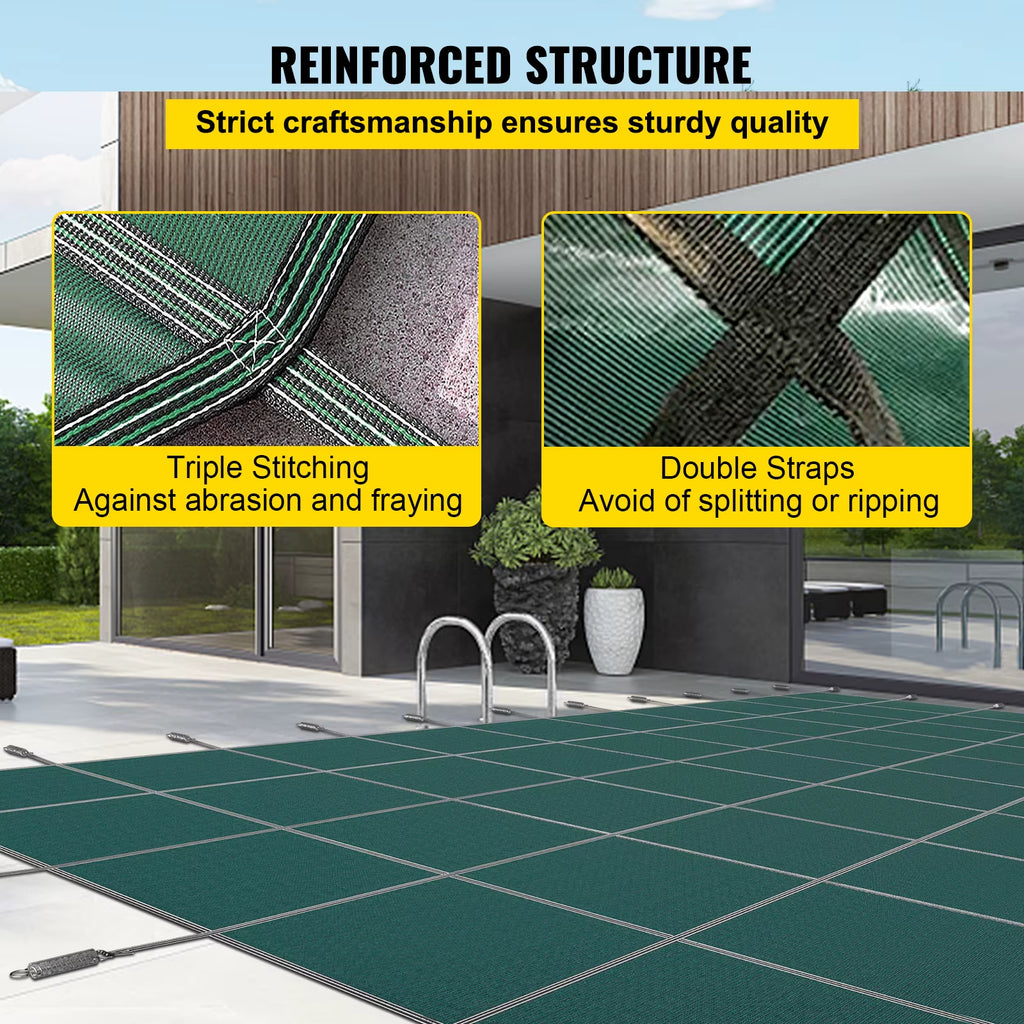 Succebuy Pool Safety Cover Rectangle Inground Pool Cover Green Mesh Solid Pool Cover for Winter Safety Swimming Pool Cover