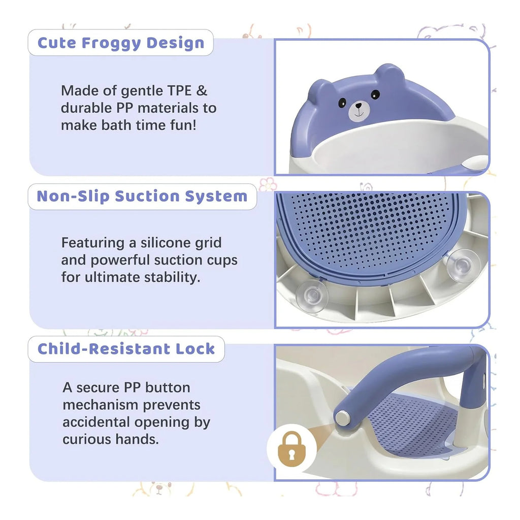Baby Bath Seat for Babies 6 Months & up Non-Slip Toddler Bath Seats for Sitting up Infant Bathtub Chair with Suction Cups and Soft Cushion for Baby Shower Tub Seat