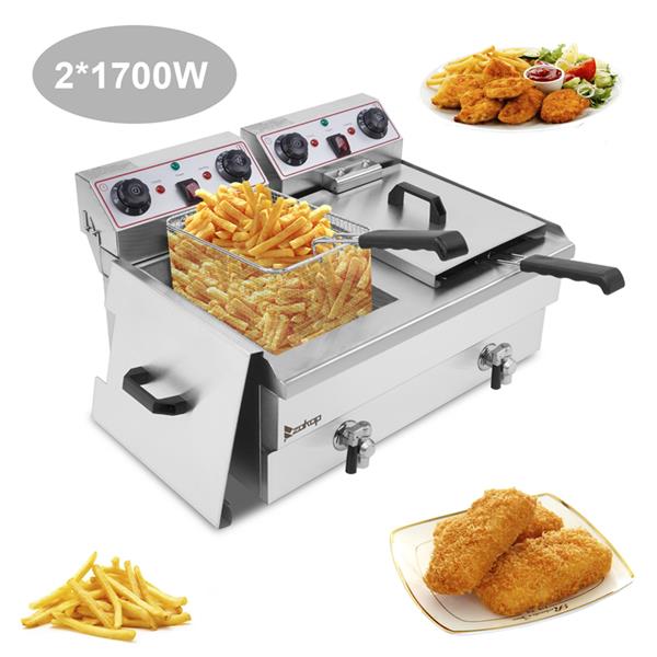 24.9QT/23.6L Stainless Steel Faucet Double Tank Deep Fryer
