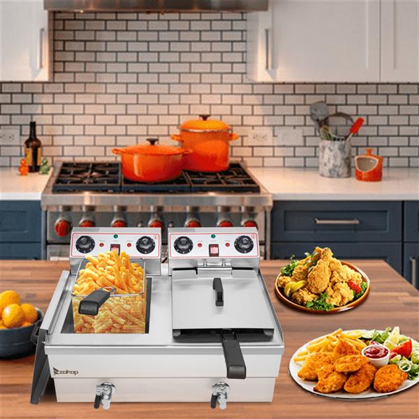 24.9QT/23.6L Stainless Steel Faucet Double Tank Deep Fryer