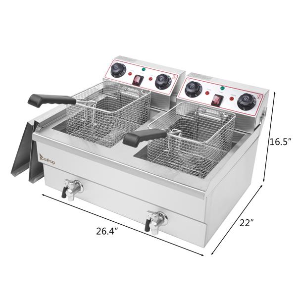 24.9QT/23.6L Stainless Steel Faucet Double Tank Deep Fryer