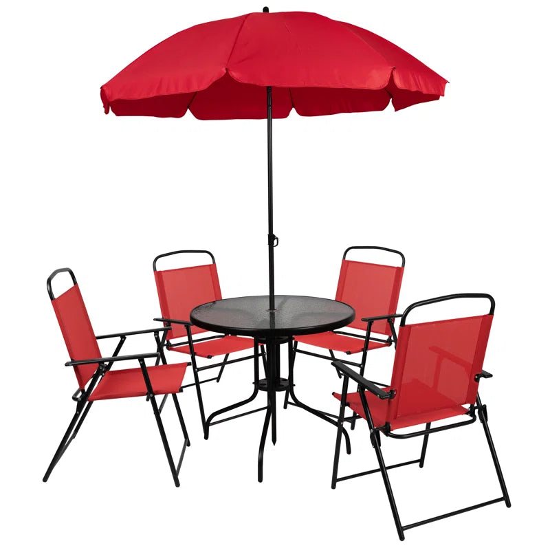 Amlie 6-Piece Rippled Glass Outdoor Patio Table Set with Folding Chairs by Flash Furniture