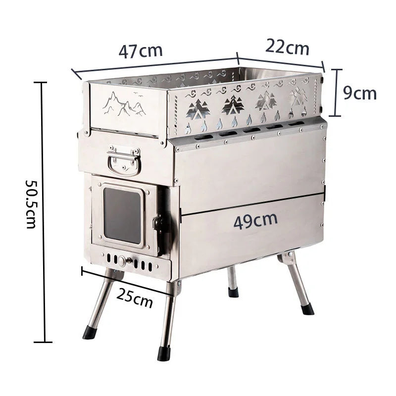 Portable Sauna Stove Wood-Burning Large Heater for Outdoor Camping Tents Folding Stove with Window Chimney Outdoor Camping Gear