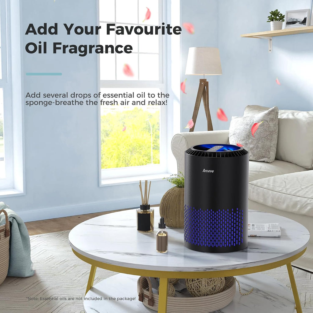 Air Purifiers for Bedroom Home, Air Purifier for Smoke Pollen Dander Hair Smell Air Cleaner with Sleep Mode Speed Control for Bedroom Office, MK01- Black(Available for California)