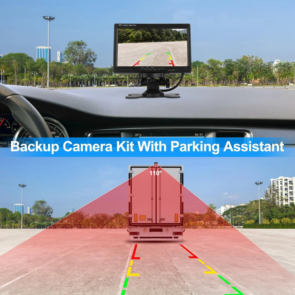1Pc 7In Screen Backup Camera System Vehicle Rear View Monitor Kit IP67 Waterproof Car Parking Reverse System with Night Vision for Car Trunk Van SUV