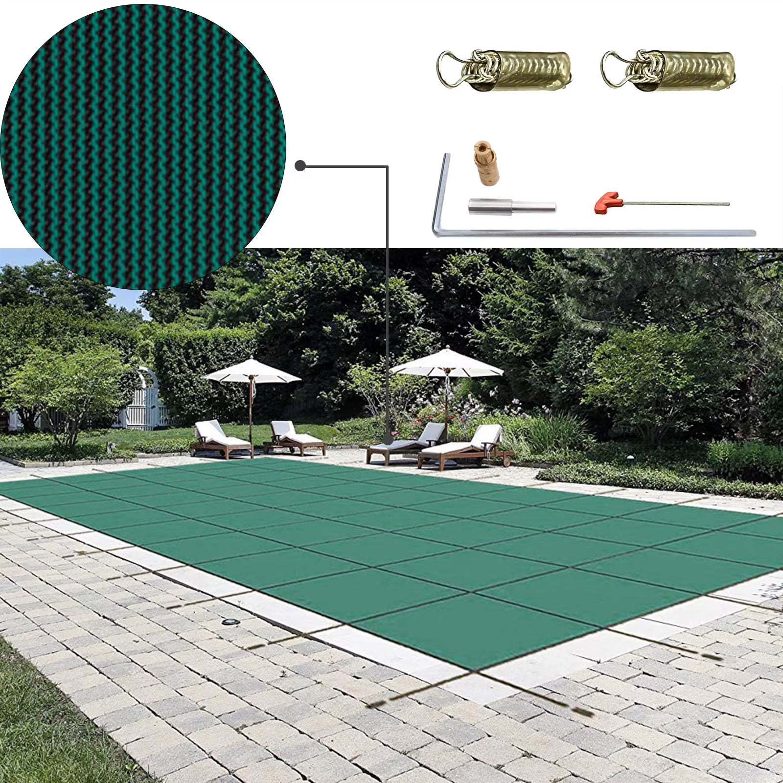 Succebuy Pool Safety Cover Rectangle Inground Pool Cover Green Mesh Solid Pool Cover for Winter Safety Swimming Pool Cover