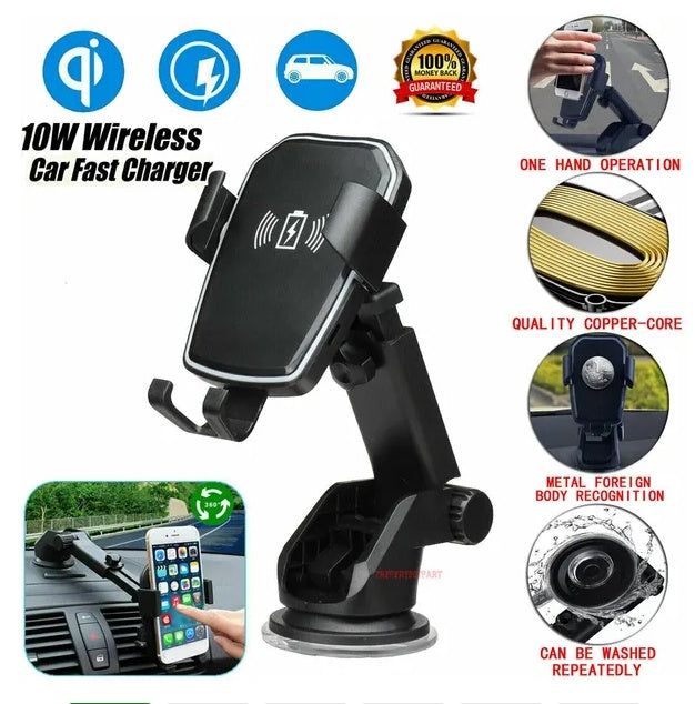 2-in-1 Qi Wireless Fast Charging Car Mount & Charger – Convenient Tech Gift for Drivers