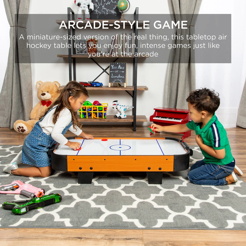40In Air Hockey Arcade Table W/ 100V Motor, Electric Fan, 2 Strikers, 2 Pucks - Light Brown