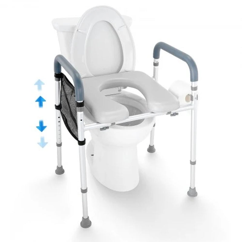 Raised Toilet Seat, 7-Position Height Adjustment 19.3 - 25.2, 350Lbs Weight Capacity, with Comfort Padded Aluminum Frame, Universal Toilet Seat Riser, for Elderly, Handicap, Pregnant, Medical