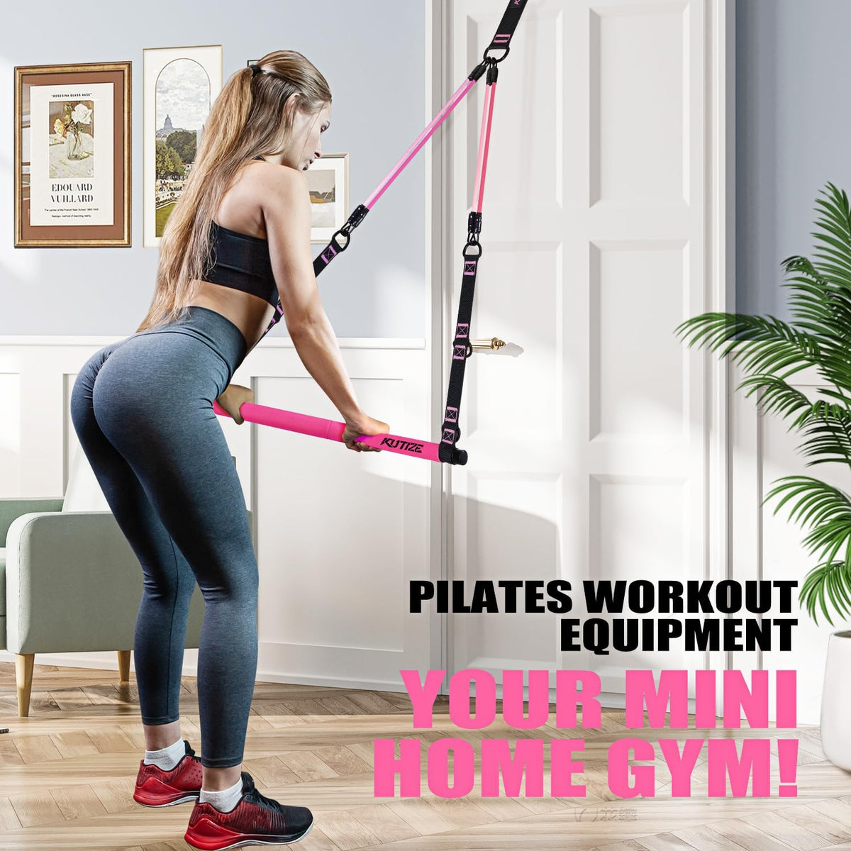 Pilates Bar Kit with Resistance Bands, Pilates Equipment, Multifunctional Pilates Bar for Women & Men, Pilates Kit for Hip, Back, Arm, Full-Body Workouts, Home Gym Strength Training Equipment