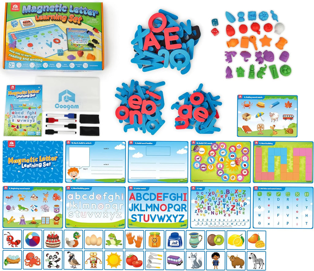 Preschool Alphabet Learning Activities, Magnetic EVA Letters Matching & Handwriting Game, Educational ABC Recognition with 6 Pattern Cards, Phonic Manipulatives Toys for Kids Age 3+