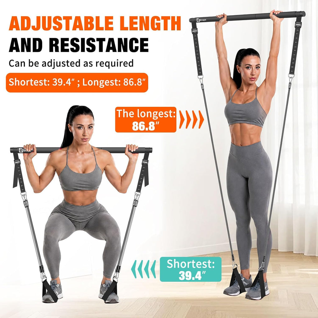 Pilates Bar Kit with Resistance Bands,Pilates Bar with Stackable Bands Workout Equipment for Legs,Hip,Waist and Arm,Exercise Fitness Equipment for Women & Men Home Gym Yoga Pilates